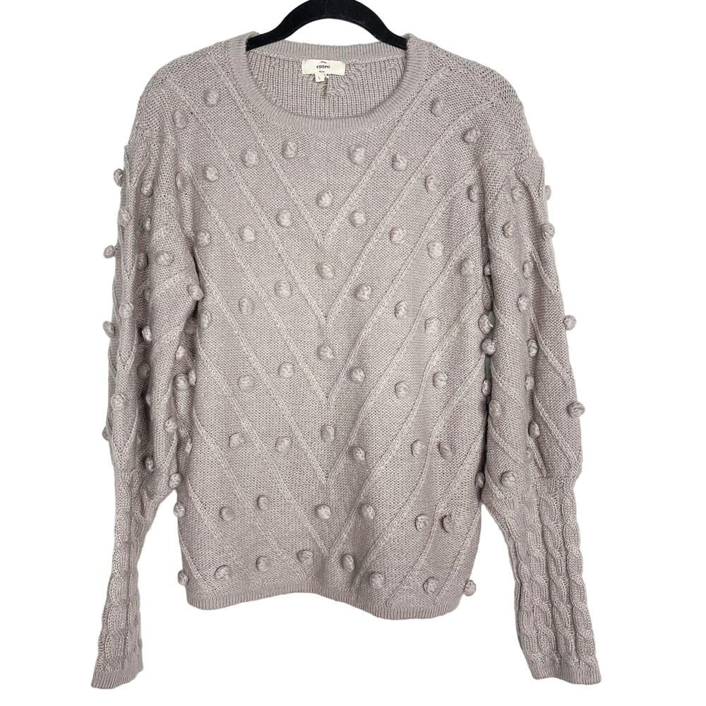 New Entro Large L Light Lavender Purple Pom Pom Crew Neck Textured Sweater